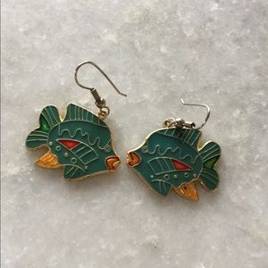 VTGE GREEN FISH FUNKY CLOISONNÉ EARRINGS